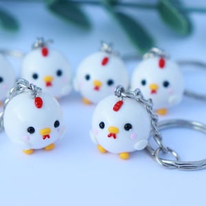 Kawaii Chicken Keychain: Chubby Polymer Clay Hen Charm