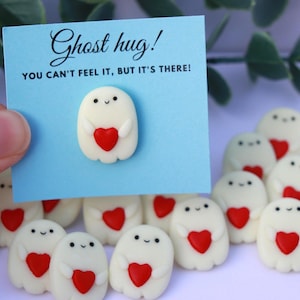 Glow in the dark Ghost hug, Letterbox Gift, Pocket Hug, Polymer Clay Ghost Brooch, Halloween Pin, Thinking of you, Birthday gift, I love you
