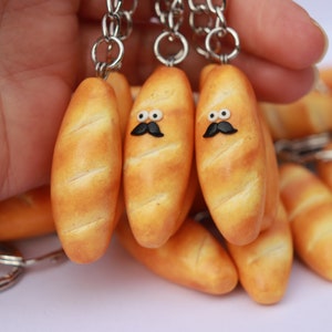 Polymer Clay Baguette Keychain: Funny French Bread Bag Charm