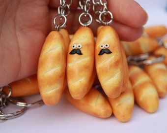 Polymer Clay Baguette Keychain, Funny French Bread Bag Charm, Birthday gift