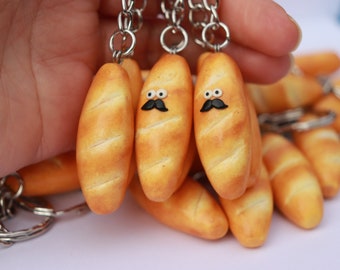 ONE, Baguette Keychain, Polymer Clay Baguette, French Bread, Polymer clay Charm, Funny Gift for baker, Boyfriend gift, Food lover