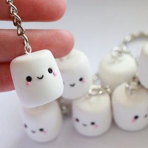 ONE Kawaii Marshmallow, Polymer Clay Keychain, White Marshmallow, Pink Marshmallow, Toasted Marshmallow, image 3