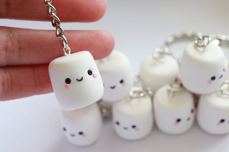 ONE Kawaii Marshmallow, Polymer Clay Keychain, White Marshmallow, Pink Marshmallow, Toasted Marshmallow, image 3