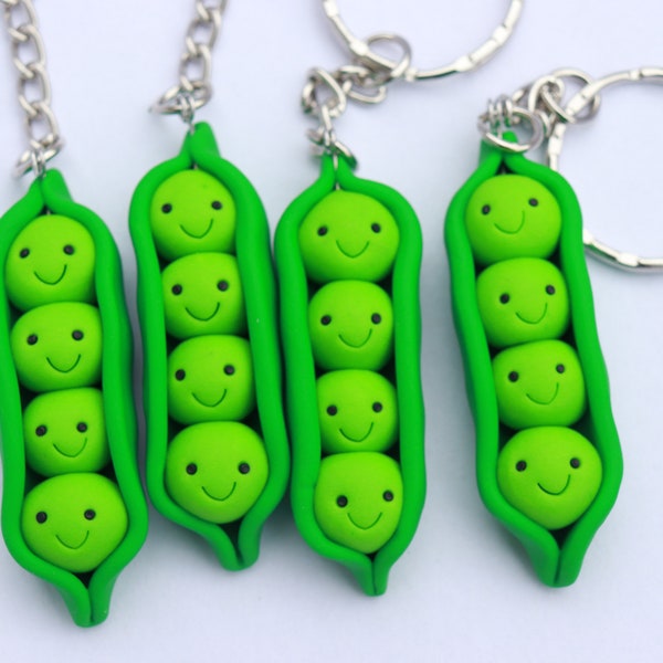 ONE, Four Peas In A Pod Keychain, Polymer Clay, Cute Kawaii Funny Gift, Gift for Gardener, Best friends gift,