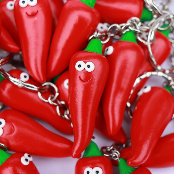 Red Chilli Pepper, Hot Pepper Keychain, Fake food, Kawaii Pepper, Gift for Vegetarians, Gift for Vegans, Food Lover gift, Spicy lover