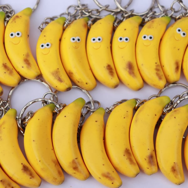 Banana Keychain, Fruit Bag Charm, Polymer Clay Funny birthday gift, New car key gift
