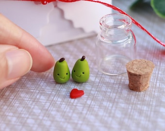 Valentines day, Miniature Polymer Clay Pears in Glass Jar, Anniversary Gift,