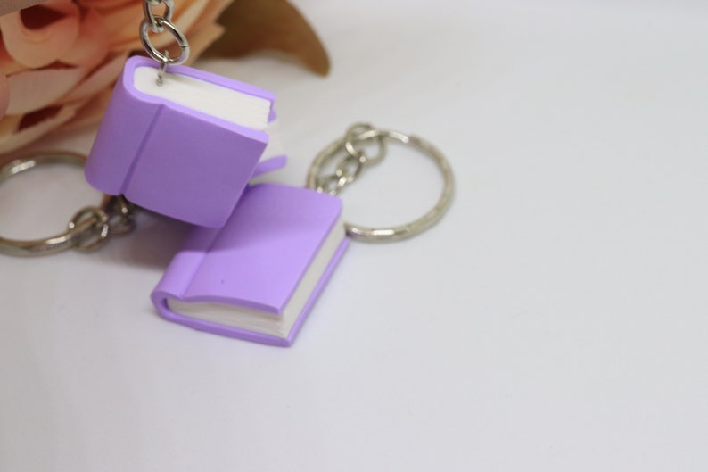 Book keychain Polymer clay book charm Pastel purple book I Etsy