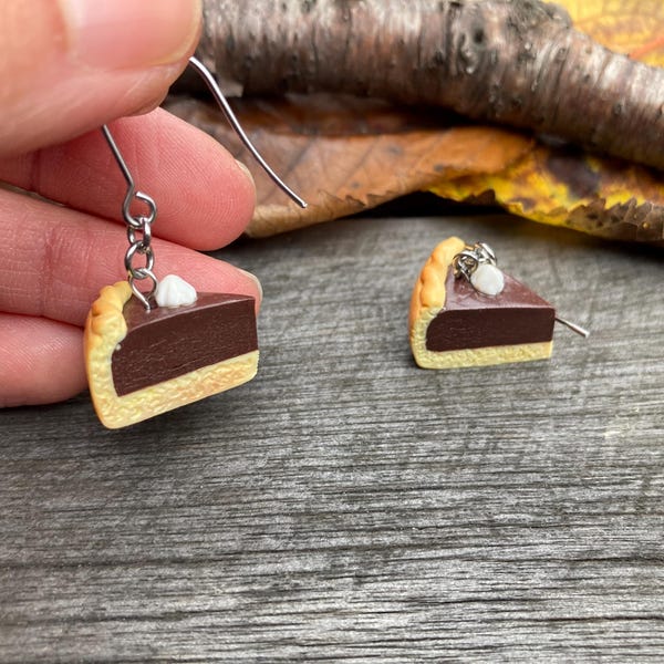 Chocolate pie Earrings, Polymer Clay Jewellery, Stainless steel hooks, Food lover gift