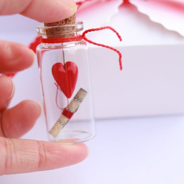 Valentine's day gift, Romantic gift for her, Anniversary gift for him, Polymer clay, Message in a bottle, Mini glass bottle,