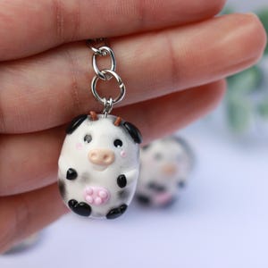 Kawaii cow keychain, Bag charm, Polymer clay, Birthday gift, Novelty key ring, Best friends, Gift for mum, Animal lover, Black and white