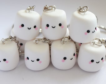 ONE Kawaii Marshmallow, Polymer Clay Keychain, White Marshmallow, Pink Marshmallow, Toasted Marshmallow,