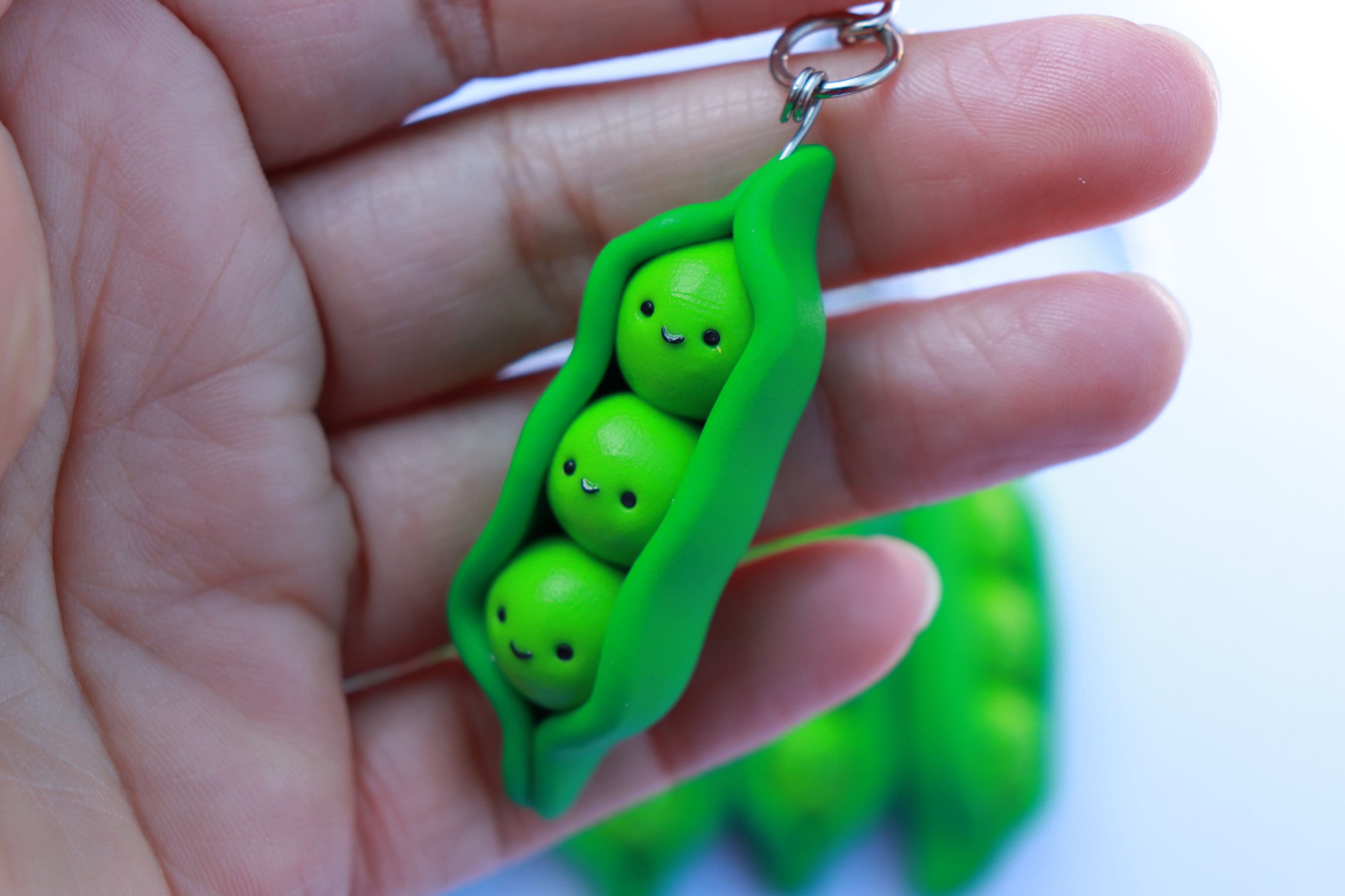 ONE Keychain Three Peas in A Pod Polymer Clay Charm Peas in Etsy