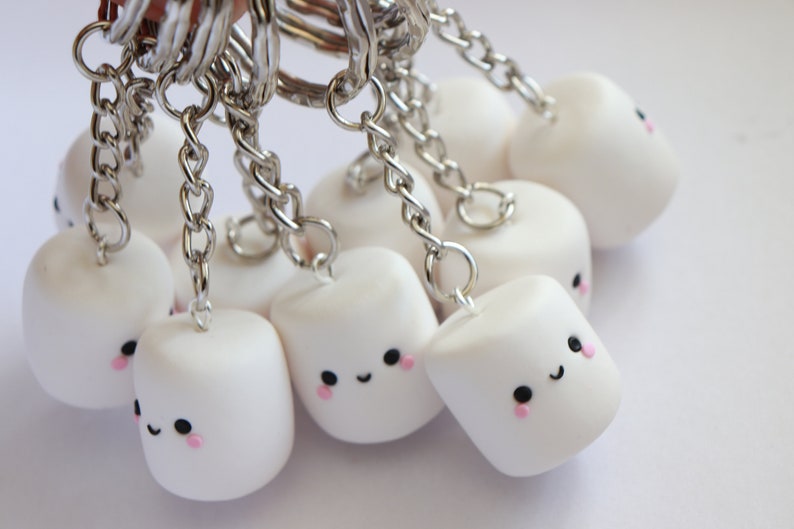 ONE Kawaii Marshmallow, Polymer Clay Keychain, White Marshmallow, Pink Marshmallow, Toasted Marshmallow, image 6