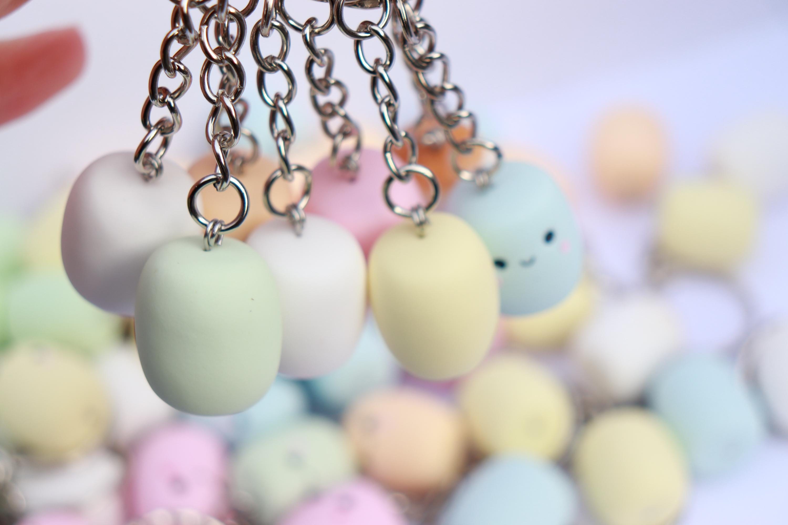 かわいいマシュマロキーホルダー：ポリマークレイバッグチャーム