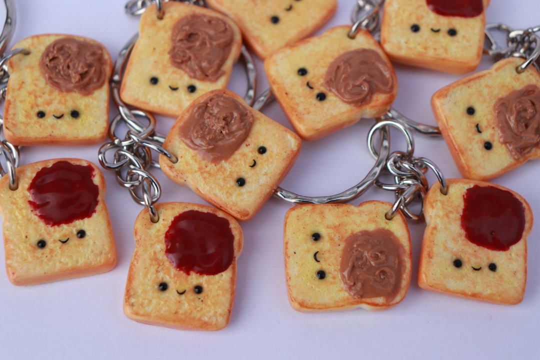 Polymer Clay Toast Keychain, Peanut Butter and Jam, Birthday Gift, Gift