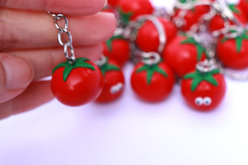 Tomato fruit keychain, Polymer clay red gift, Gift for gardener, Fake food, Cute fruit keychain, Gift for mum, Gift for chef, Birthday gift image 1