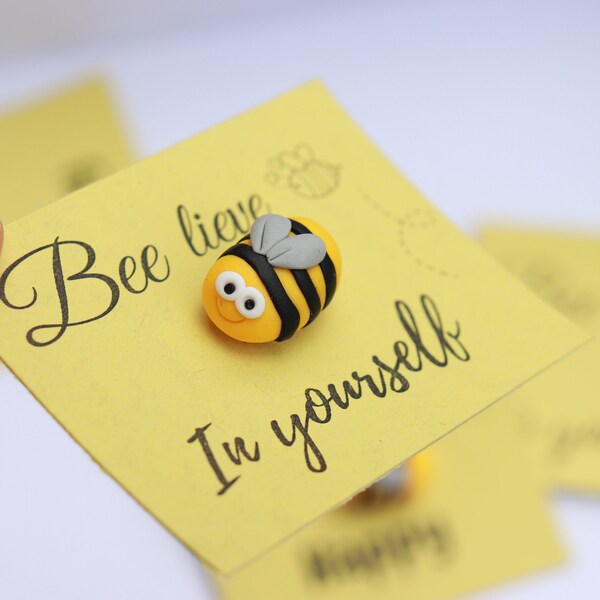 Bee Brooch, Polymer Clay Bee, Bee Happy Pin, Bee Jewellery, Bee lieve in Yourself, Believe gift