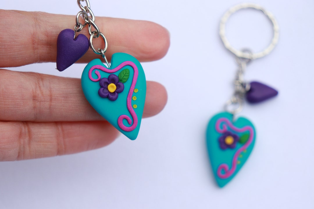 ONE Polymer Clay Heart Keychain, Gift for Her, Gift for Mum, Gift for