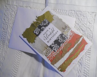 Hand-made collage Birthday card using recycled materials