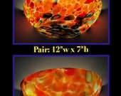 Hand-blown Art Glass-Pair of Quarter Round Wall Sconces-12x7 quot Vintage Lighting-UL Listed-4 LED Candellabra bulbs incl. (CHRISTMAS gift )