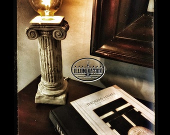 Re-crafted Classic Plaster Capital Column into a Table Lamp w/In-line Dimmer & 3" round 60 Watt bulb