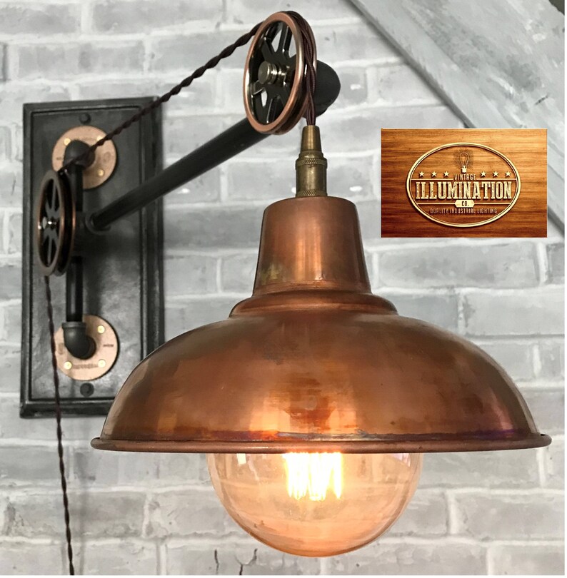 Industrial Pulley Lamp Iron Pipe Copper W 18cast Etsy
