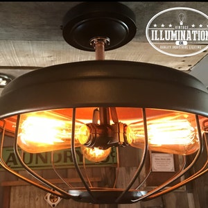 Chicken Feeder Lighting: Stunning 3-bulb Fixture in Oil Rubbed Bronze & Copper Finish 11-1/2 H from Ceiling 13 Dia. w/ 3 60W Edison B image 1