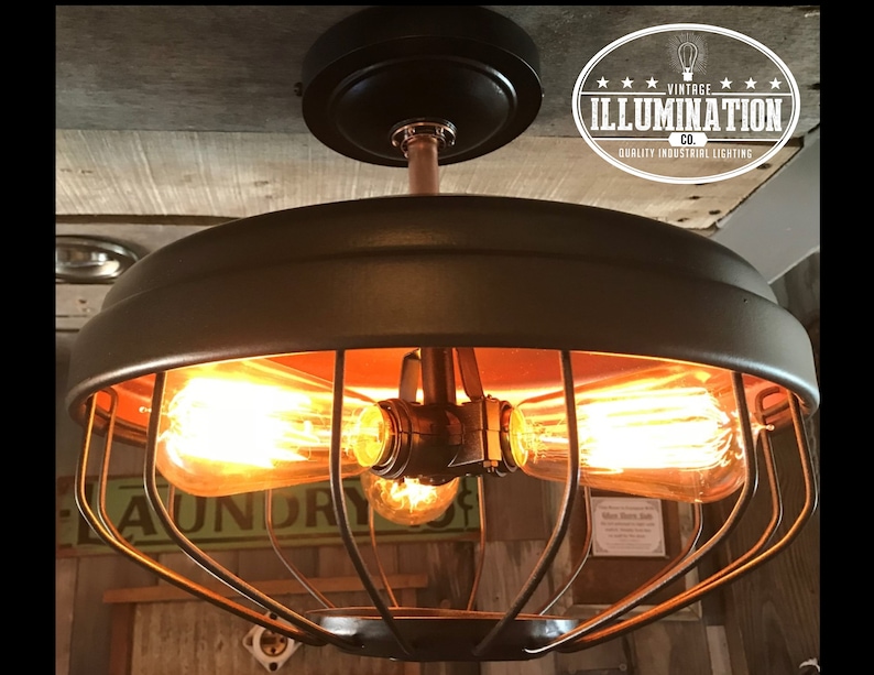 Chicken Feeder Lighting: Stunning 3-bulb Fixture in Oil Rubbed Bronze & Copper Finish 11-1/2 H from Ceiling 13 Dia. w/ 3 60W Edison B image 1