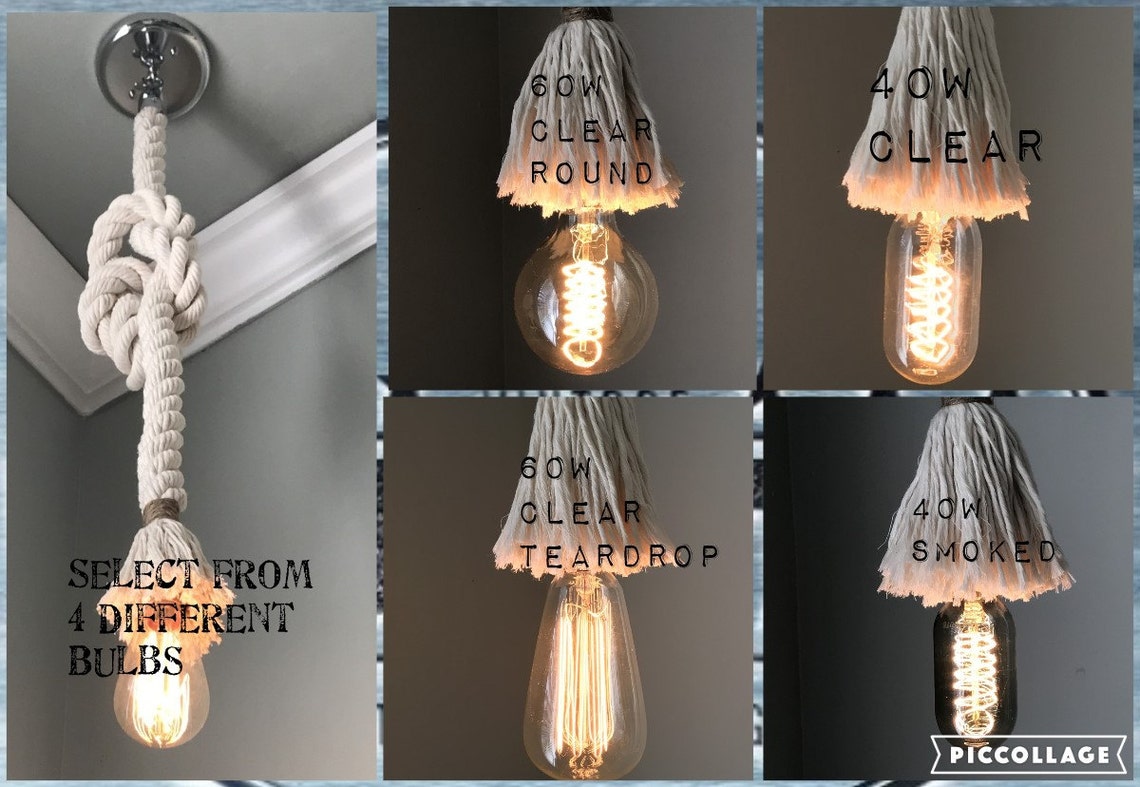 Industrial Nautical Rope Pendant Light One Inch Thick White Etsy
