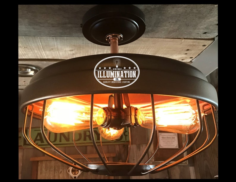 Chicken Feeder Lighting: Stunning 3-bulb Fixture in Oil Rubbed Bronze & Copper Finish 11-1/2 H from Ceiling 13 Dia. w/ 3 60W Edison B image 9
