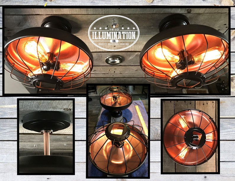 Chicken Feeder Lighting: Stunning 3-bulb Fixture in Oil Rubbed Bronze & Copper Finish 11-1/2 H from Ceiling 13 Dia. w/ 3 60W Edison B image 5