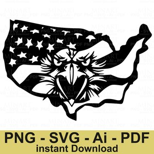 Amerikanischer Adler USA Flagge Karte SVG Dxf Png Pdf Digitale Datei, Vaterländische Cricut Silhouette Laser Cut Design-Download