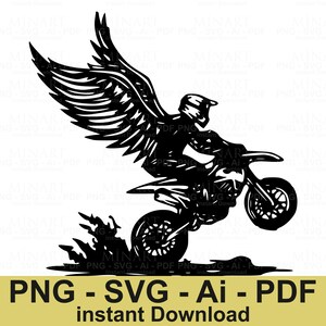 Winged Motocross Rider SVG, Dirt Bike Angel Silhouette (digital ...