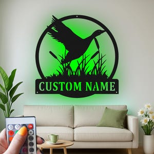 Custom Flying Mallard Duck Led Light Metal Wall Art, Realistic Waterfowl Silhouette Outdoor Hunting Decor Gift for Hunter Cabin