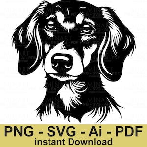 Dachshund Dog Head SVG PNG PDF Ai Vector File, Dachshund Silhouette Clipart for Cricut and Laser Cutting, Dog Lover Gift Instant Download
