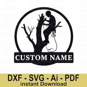 Baumpfleger Dxf bereit für Laserschnitt-Vorlage, Baumkletterer Dxf, Kettensägenarbeiter Laser Cut-Datei, GlowForge CNC-Schnitt-Design