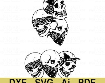 Skull Glasses Svg & PNG Files, Skull Bandana Clipart Vector