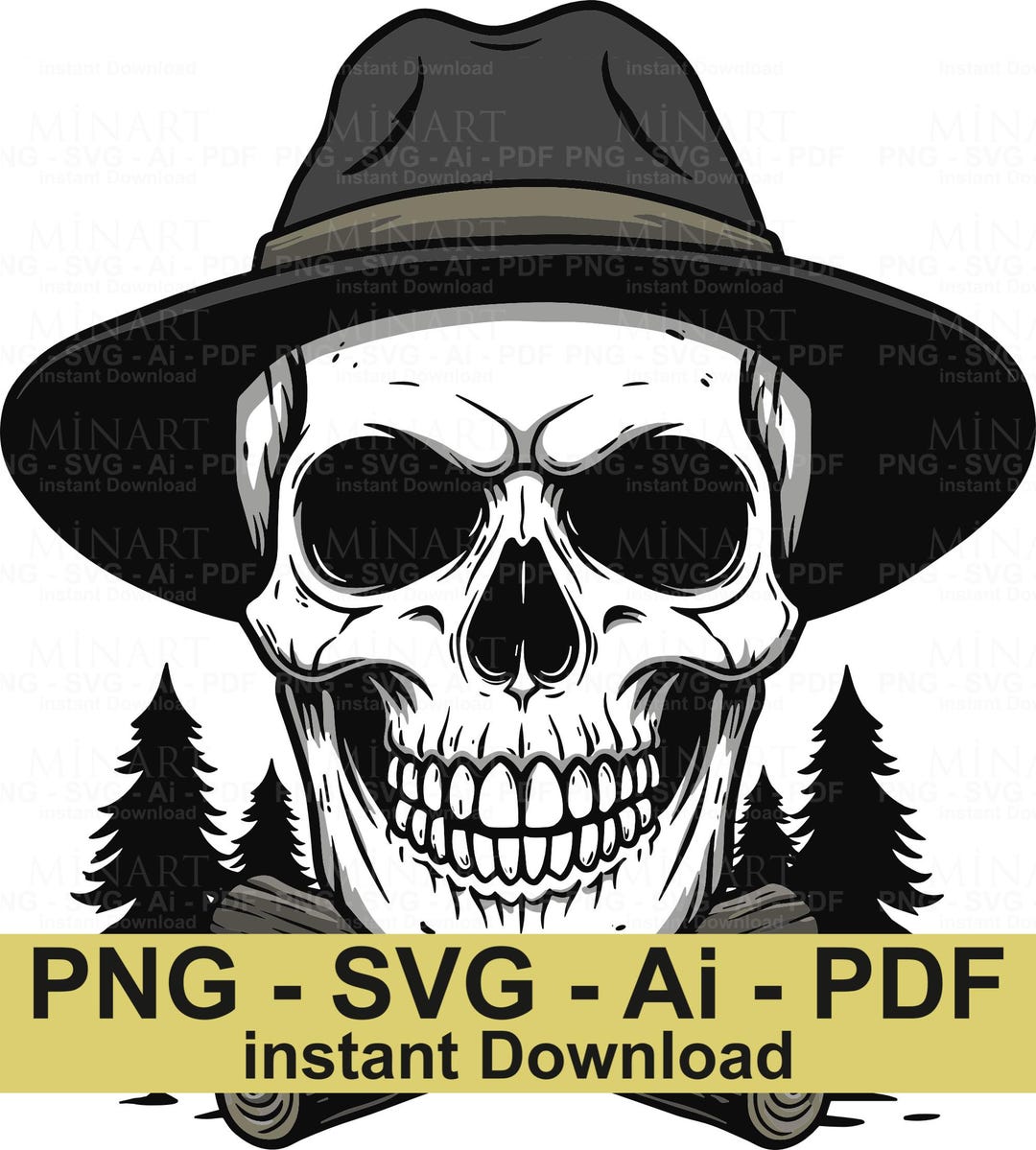 Skull Camping Adventure Clipart, Rustic Outdoor Design (digital ...
