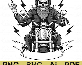 Skull Biker SVG | Clipart przedstawiający szkielet motocyklisty (pobranie cyfrowe)