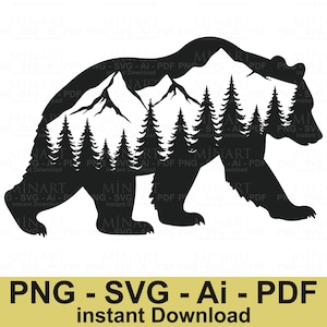 Bear Mountain Forest SVG, Wildlife Silhouette Cut File, Nature Adventure Clipart, Cricut & Silhouette