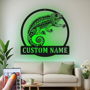 Custom Tribal Chameleon Led Light Metal Wall Art, Personalized Exotic Reptile Silhouette Decor, Unique Gift for Gecko Lovers