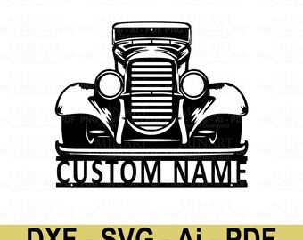 Vintage Auto Laser Cut Datei, Benutzerdefinierte Garage Dekor (SVG, DXF, PDF Herunterladbare Dateien)