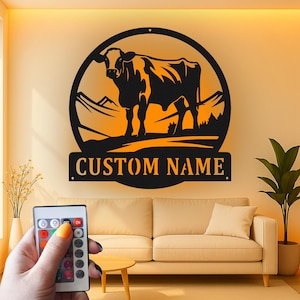 Custom Dairy Cow Led Light Metal Wall Art, Rustic Farmhouse Cattle Silhouette Decor, Personalized Gift for Farmer or Ranch Home