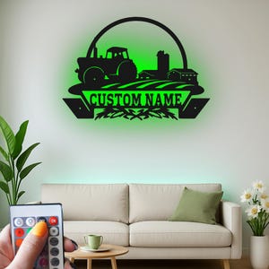 Custom Farm Tractor Led Light Metal Wall Art, Personalized Farmer Gift, Rustic Country Decor for Barn or Farmhouse