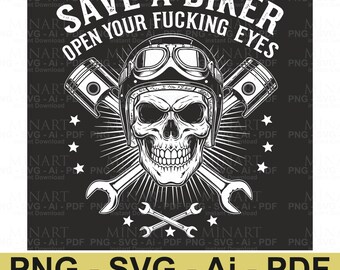 Tête de mort motard SVG, clipart mécanicien moto (téléchargement numérique)
