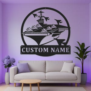 Custom Aircraft Carrier Led Light Metal Wall Art, Military Navy Ship Decor, Personalized Gift for Veterans
