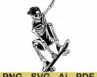 Skeleton skateboarden SVG, coole skater schedel clipart (digitale download)