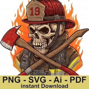 Pompier tête de mort Svg Png, pompier Svg, Svg pompier, pompier chemise Svg, pompier Png, Clipart pompier, téléchargement immédiat