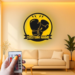 Custom Boxing Gloves Led Light Metal Wall Art, Personalized Boxer Decor, Sports Fan Gift, Gym Wall Hanging, Athlete Room Accent